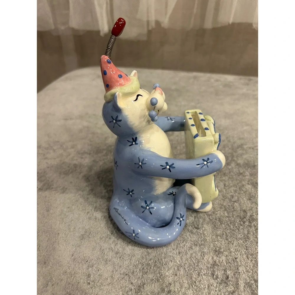Whimsiclay by Amy Lacombe Cat Figurine Mini Photo Frame Blue Star Party Hat #RS